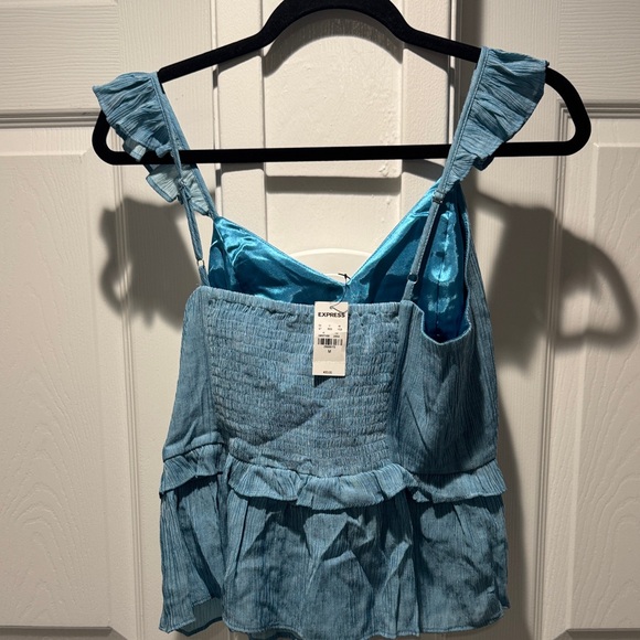 Express Light Blue Ruffled Blouse - Picture 2 of 3